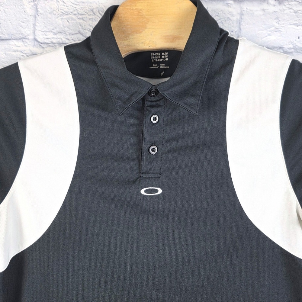 Oakley Mens Short Sleeve Golf Polo Shirt Black White Colorblock Size Medium